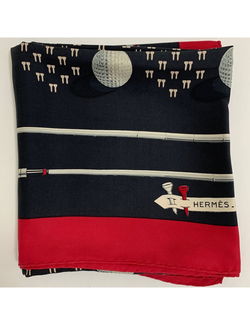 Carré HERMES rouge et noir "Canada Cup 1963" en soie