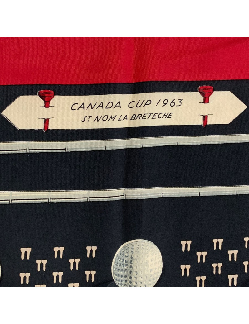 Carré HERMES rouge et noir "Canada Cup 1963" en soie