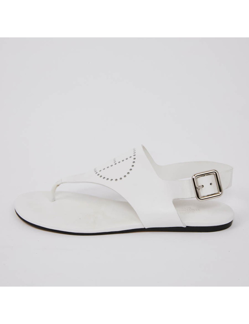 Sandales HERMES KOLA T37 cuir blanc perforé