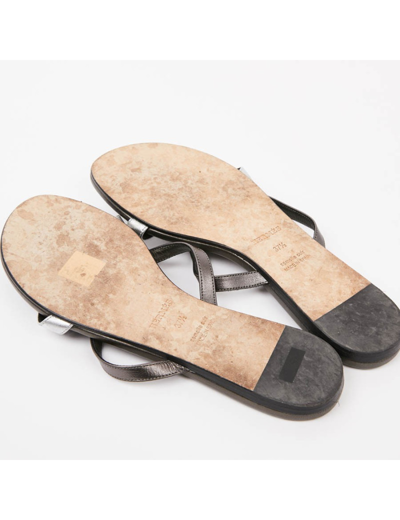 Sandales HERMES T37,5 cuir vert et argent