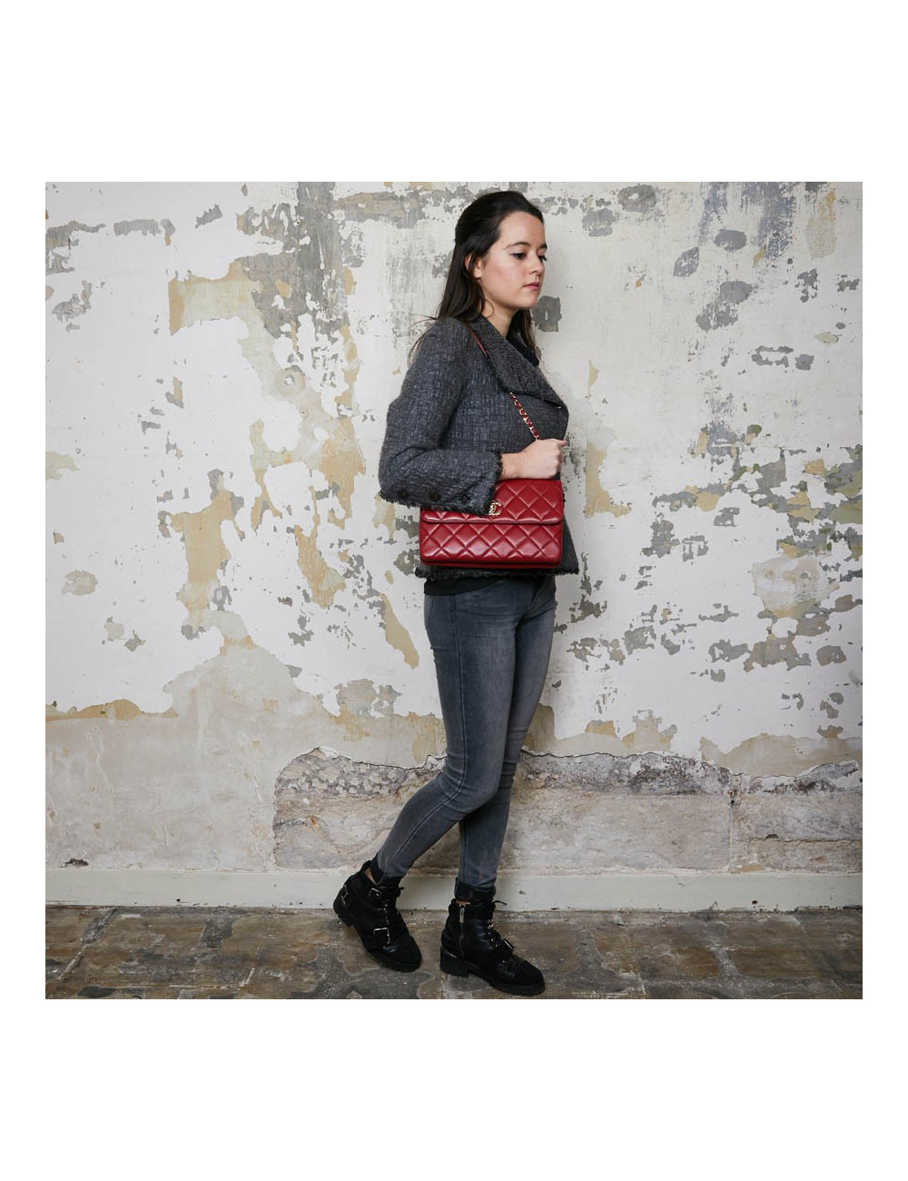 Sac CHANEL cuir rouge lisse