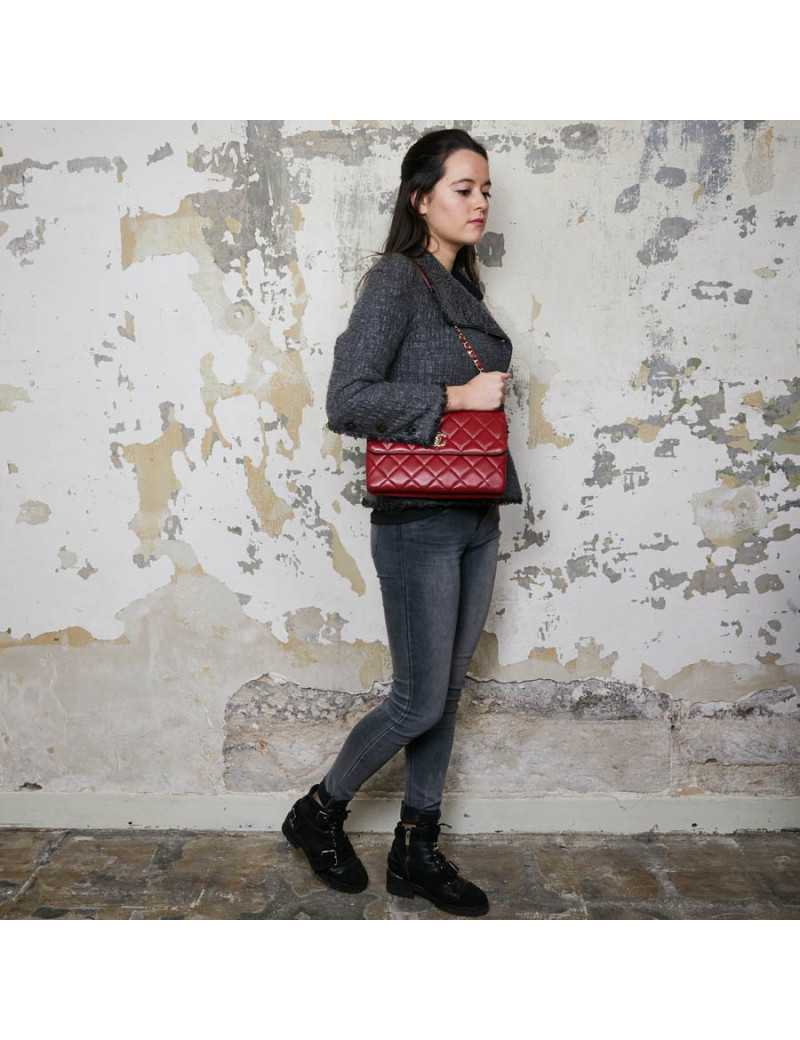 Sac CHANEL cuir rouge lisse