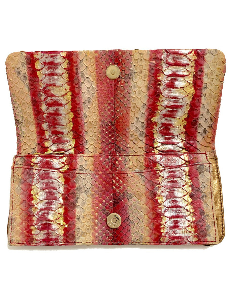 Pochette CHANEL python beige rose rouge