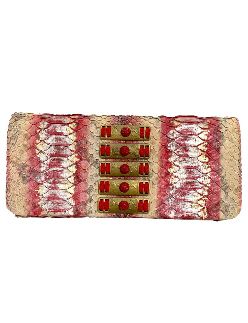 Pochette CHANEL python beige rose rouge