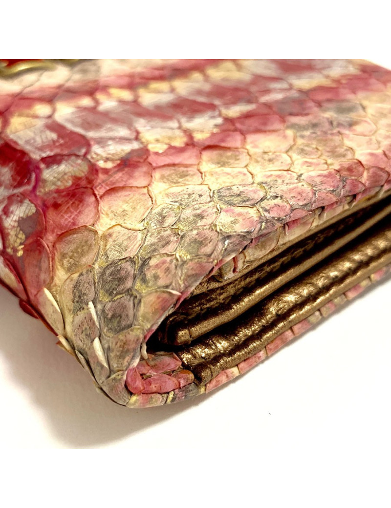 Pochette CHANEL python beige rose rouge