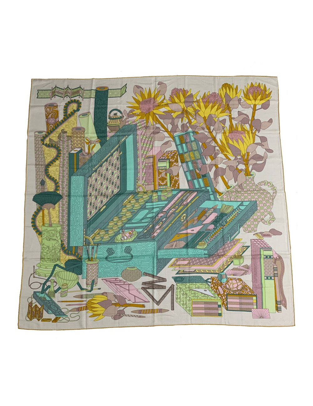 Châle HERMES Les trésors d'un artiste beige en cachemire et soie