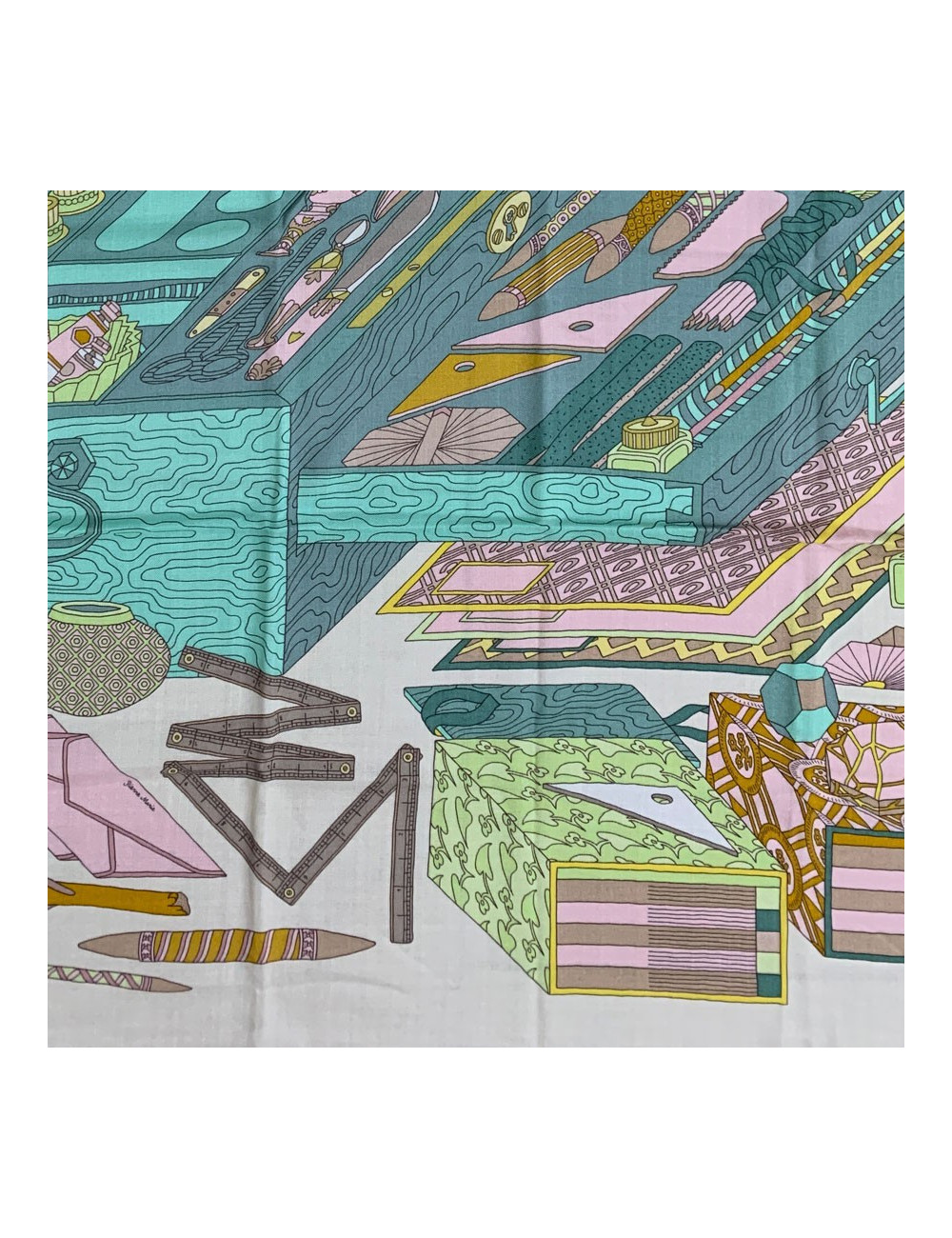 Châle HERMES Les trésors d'un artiste beige en cachemire et soie