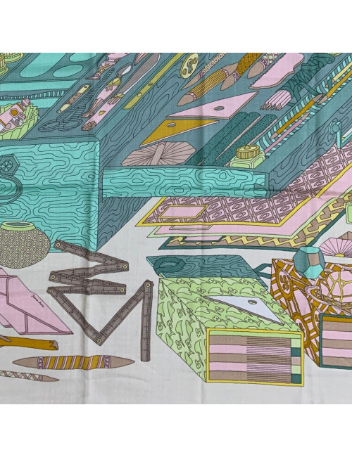 Châle HERMES Les trésors d'un artiste beige en cachemire et soie