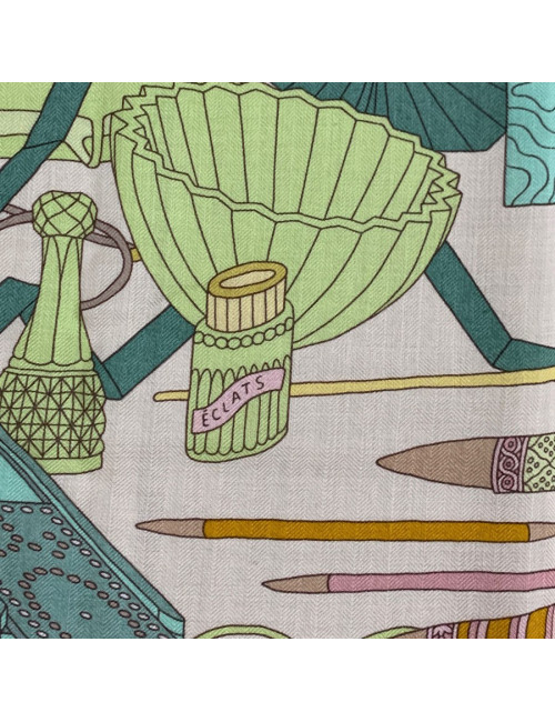Châle HERMES Les trésors d'un artiste beige en cachemire et soie