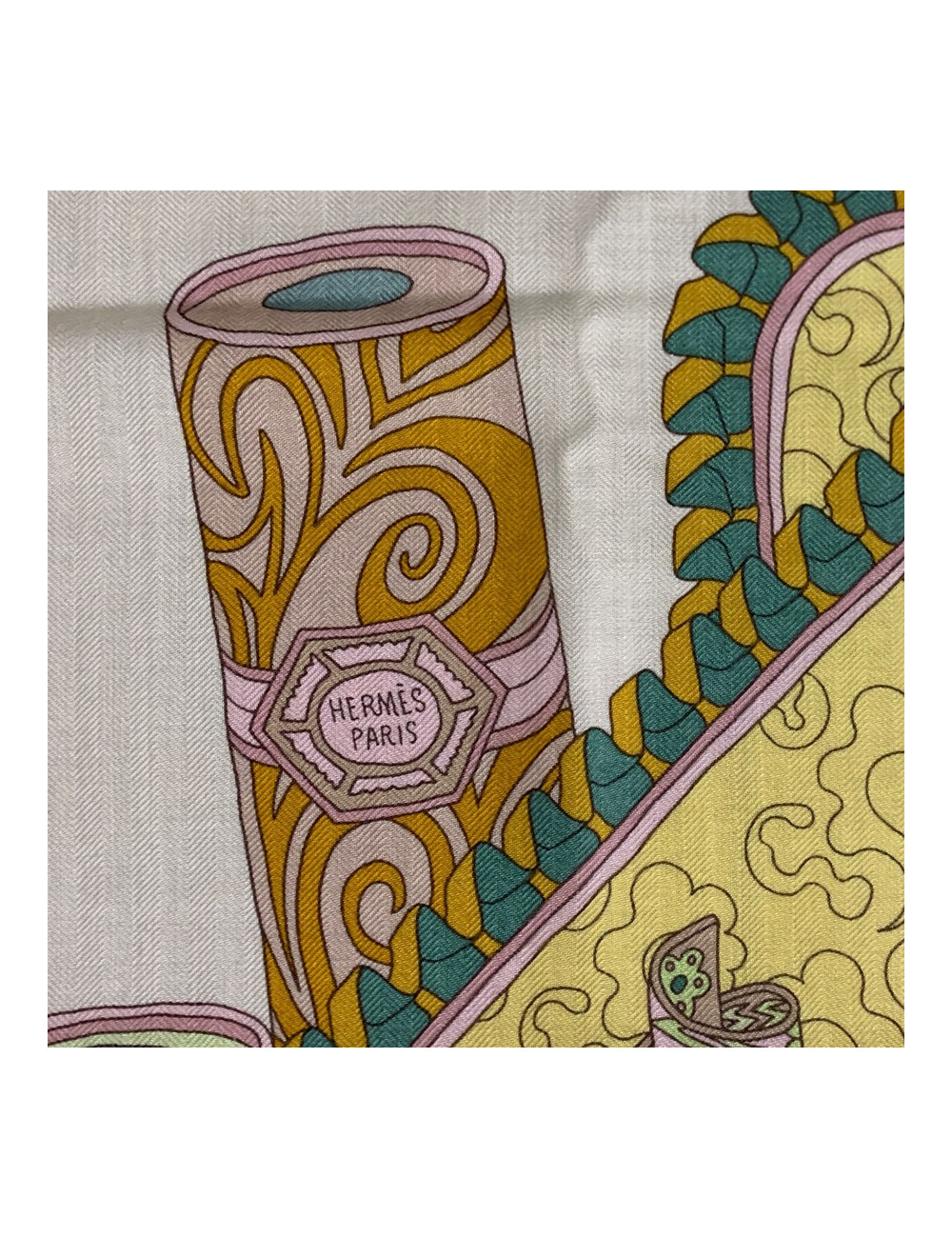 Châle HERMES Les trésors d'un artiste beige en cachemire et soie