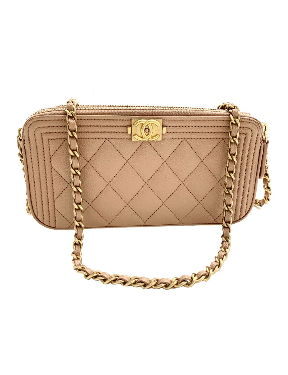 Mini Boy CHANEL bandoulière en cuir grainé rose