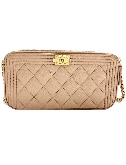 Mini Boy CHANEL bandoulière en cuir grainé rose