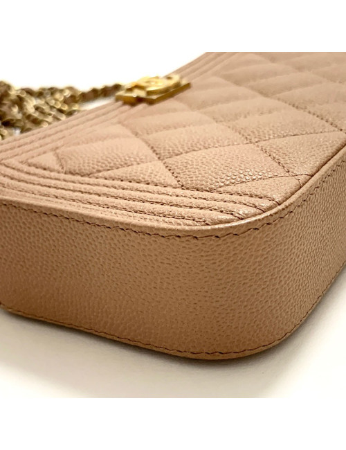 Mini Boy CHANEL bandoulière en cuir grainé rose