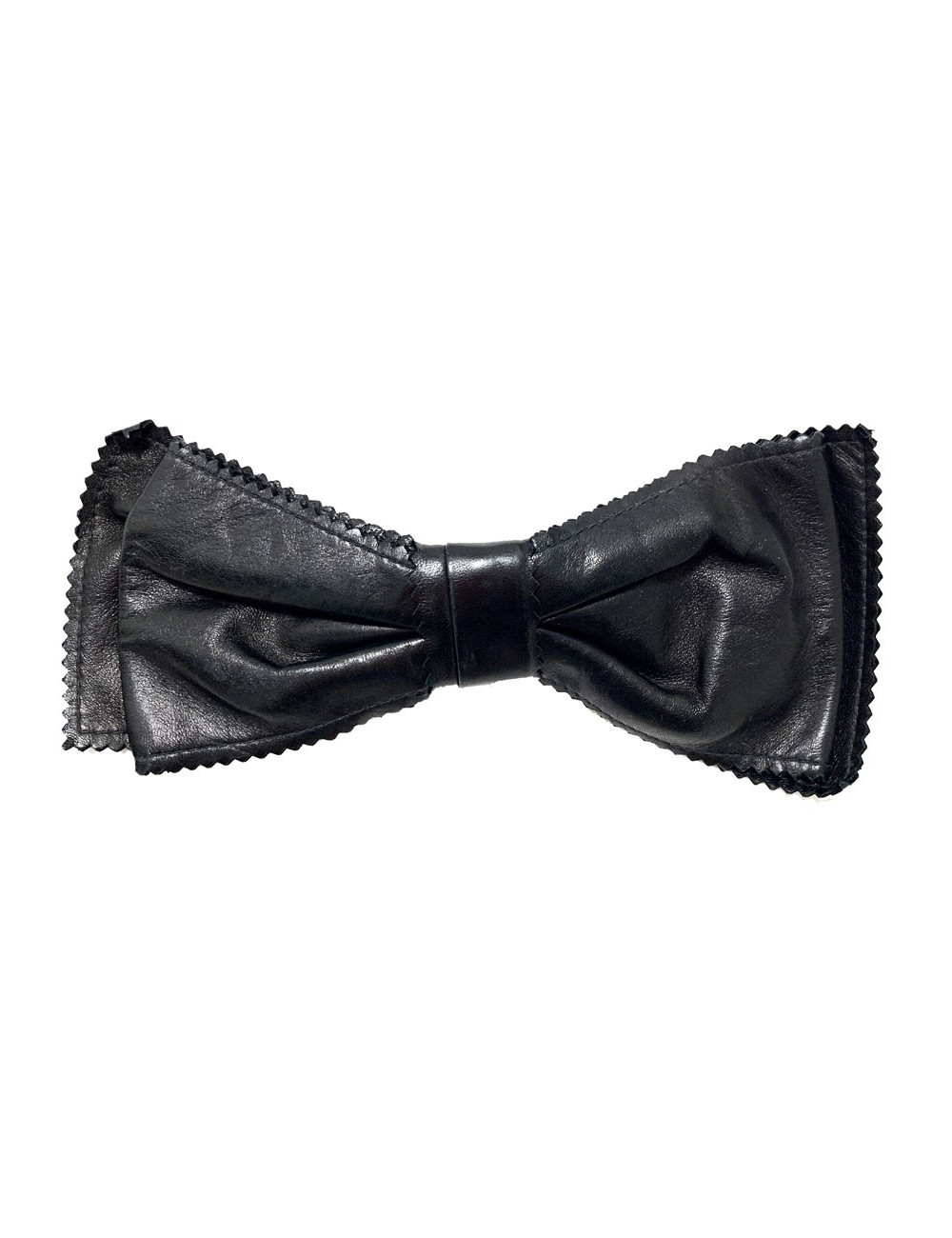 Barette CHANEL noeud cuir noir