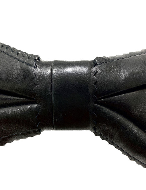 Barette CHANEL noeud cuir noir