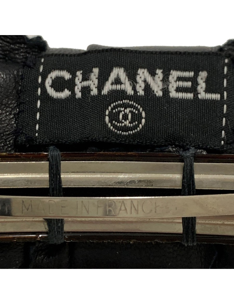 Barette CHANEL noeud cuir noir