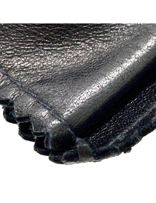 Barette CHANEL noeud cuir noir