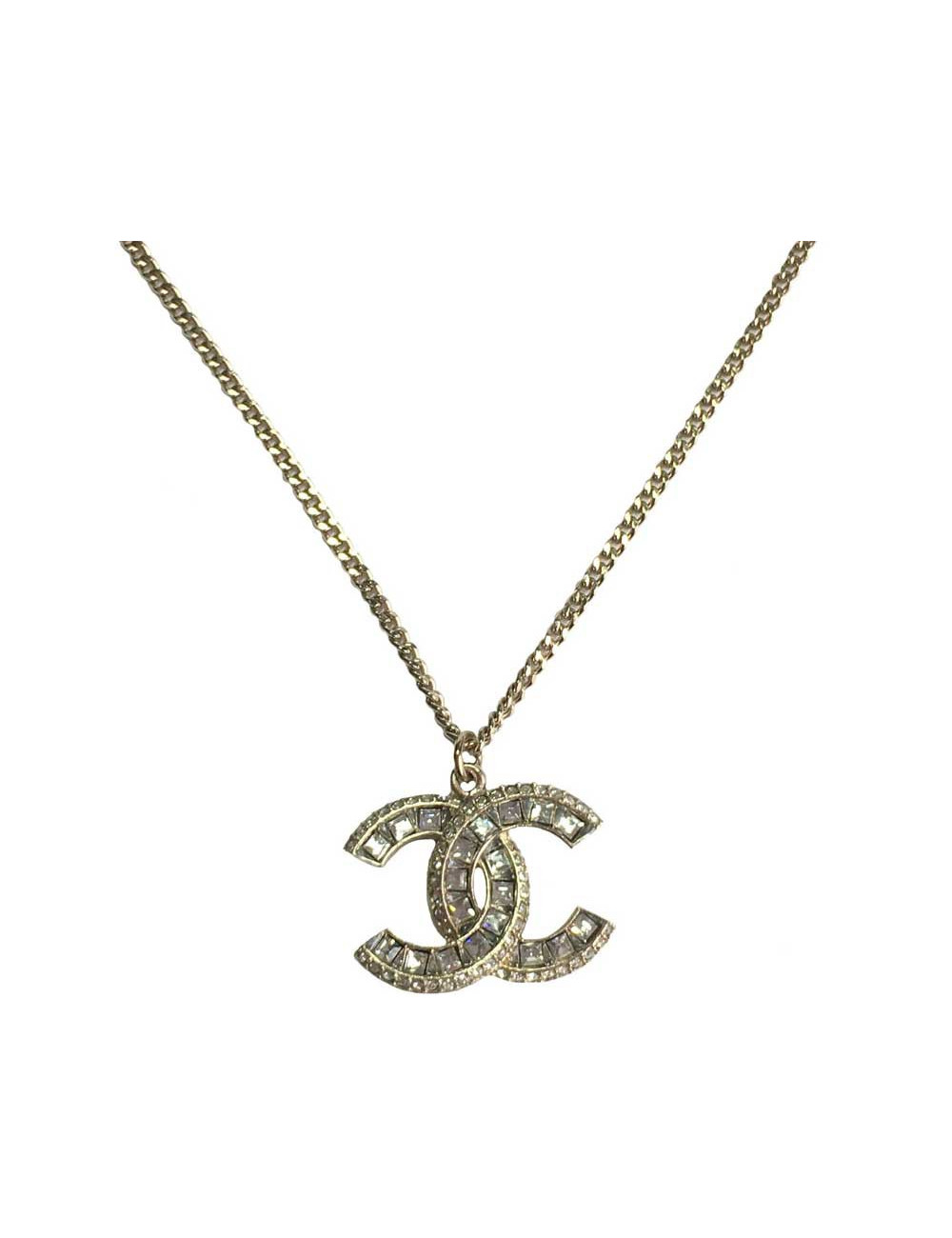 CHANEL necklace in gilt metal, CC pendant set with brilliants