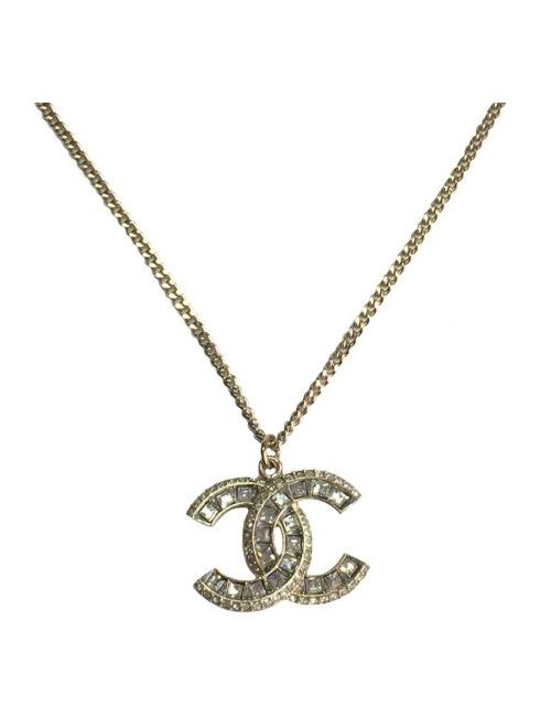 CHANEL necklace in gilt metal, CC pendant set with brilliants
