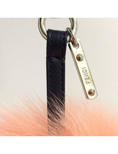FENDI pompon charm blue and pink fur