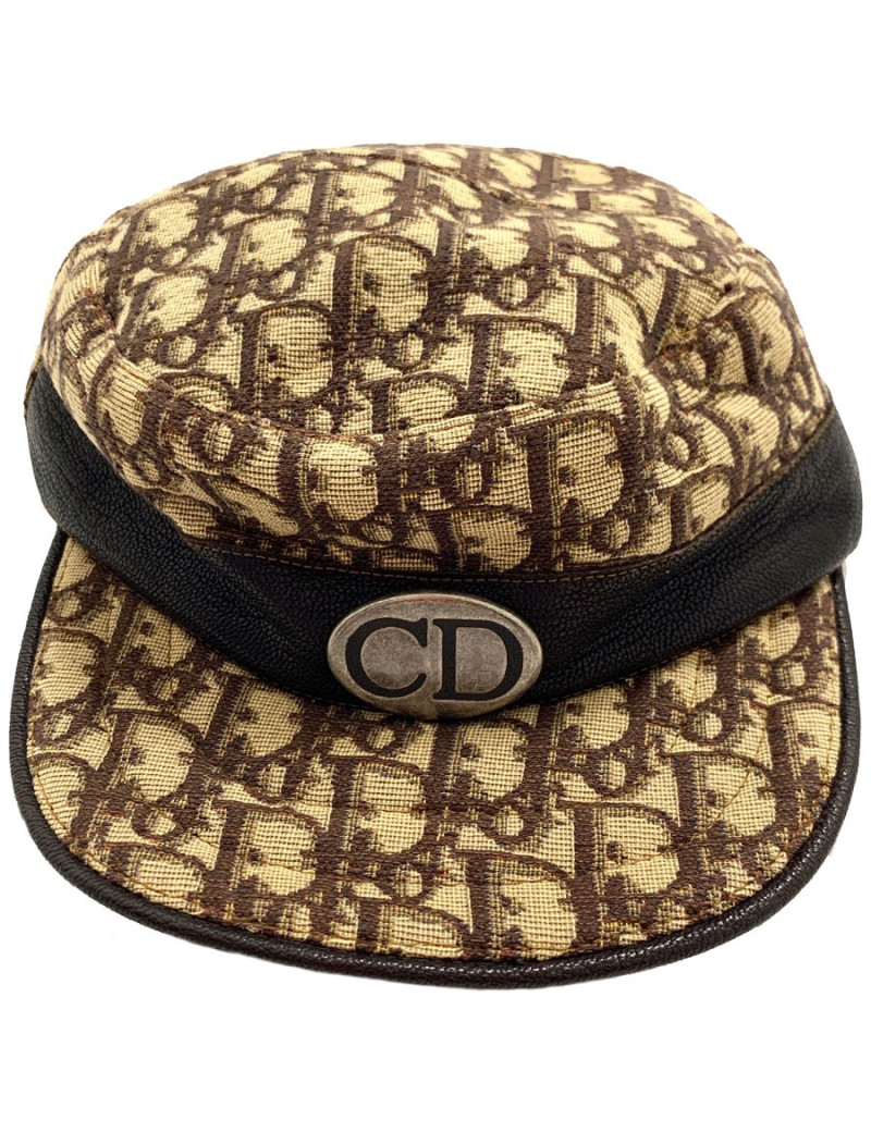Casquette DIOR toile monogramme et cuir marron