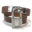 HERMES kelly wtach with bracelet in calfskin barenia leather
