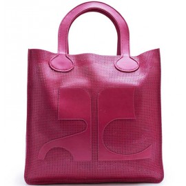 COURREGES large tote bag in perforated pink leather