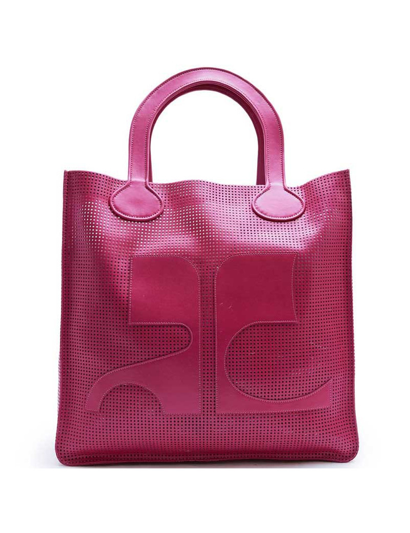 COURREGES large tote bag in perforated pink leather