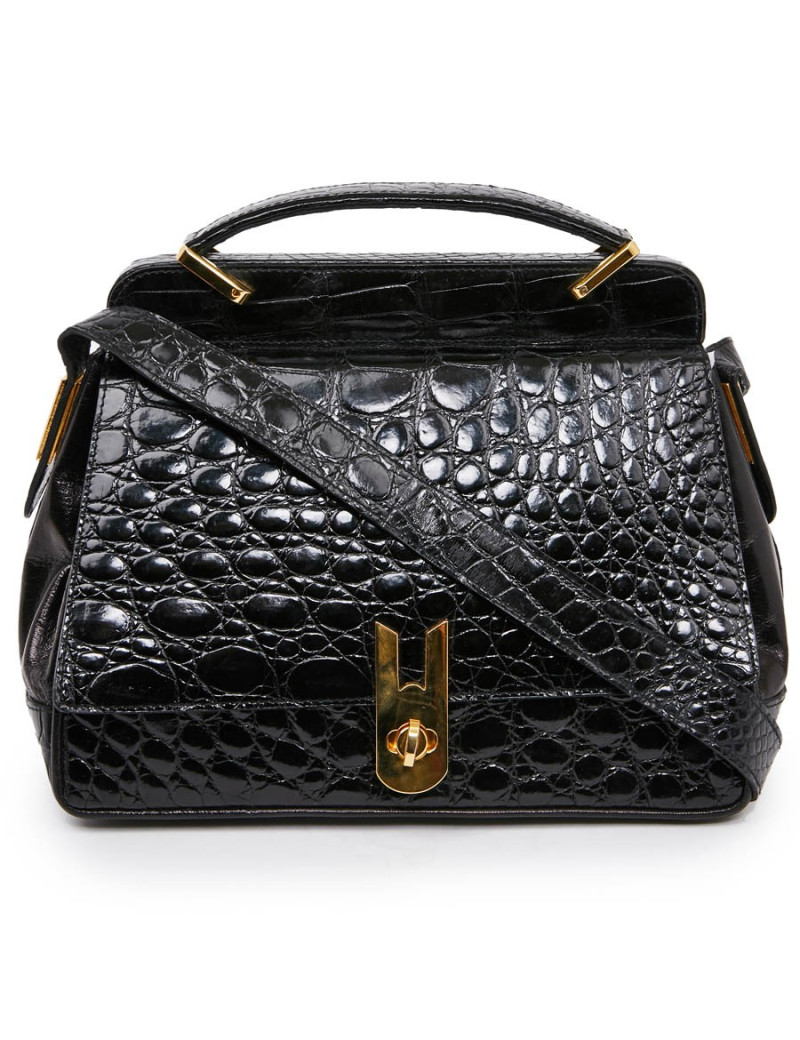 Sac CESARE PUCCINI alligator et cuir noirs