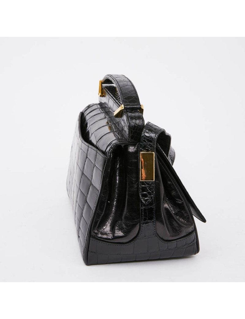 Sac CESARE PUCCINI alligator et cuir noirs