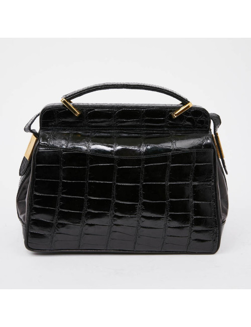Sac CESARE PUCCINI alligator et cuir noirs