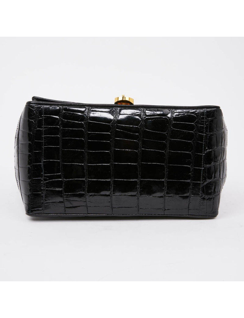 Sac CESARE PUCCINI alligator et cuir noirs