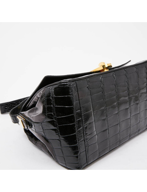 Sac CESARE PUCCINI alligator et cuir noirs
