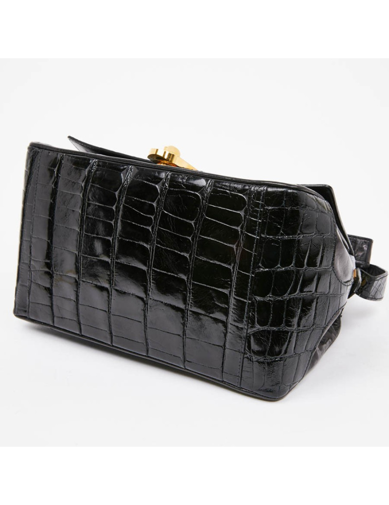 Sac CESARE PUCCINI alligator et cuir noirs