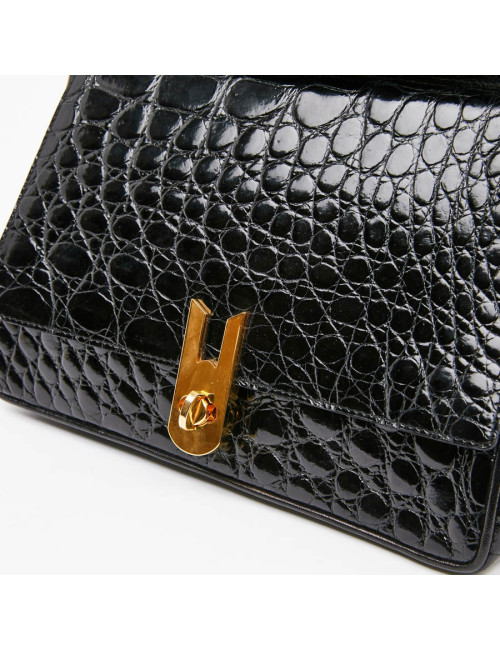 Sac CESARE PUCCINI alligator et cuir noirs