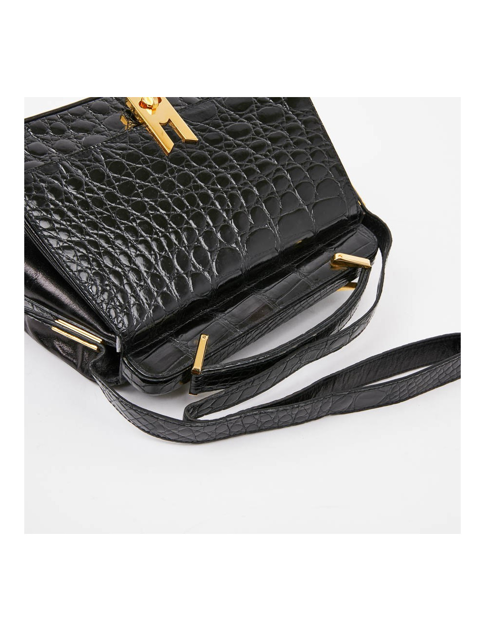 Sac CESARE PUCCINI alligator et cuir noirs