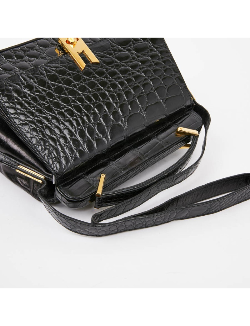 Sac CESARE PUCCINI alligator et cuir noirs