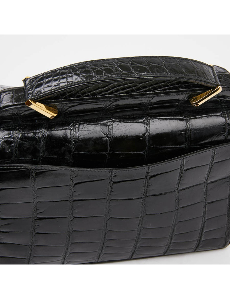 Sac CESARE PUCCINI alligator et cuir noirs