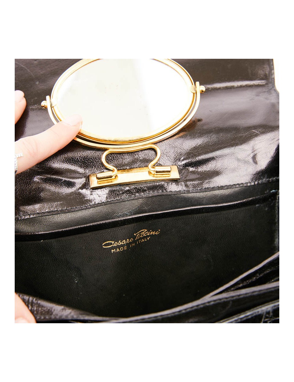 Sac CESARE PUCCINI alligator et cuir noirs