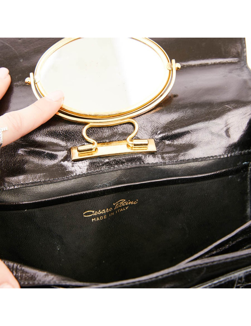 Sac CESARE PUCCINI alligator et cuir noirs