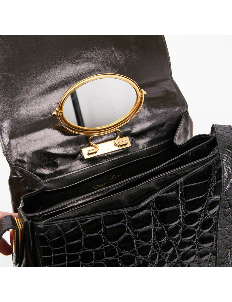 Sac CESARE PUCCINI alligator et cuir noirs