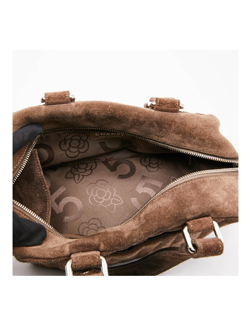 Sac suede gris taupe CHANEL