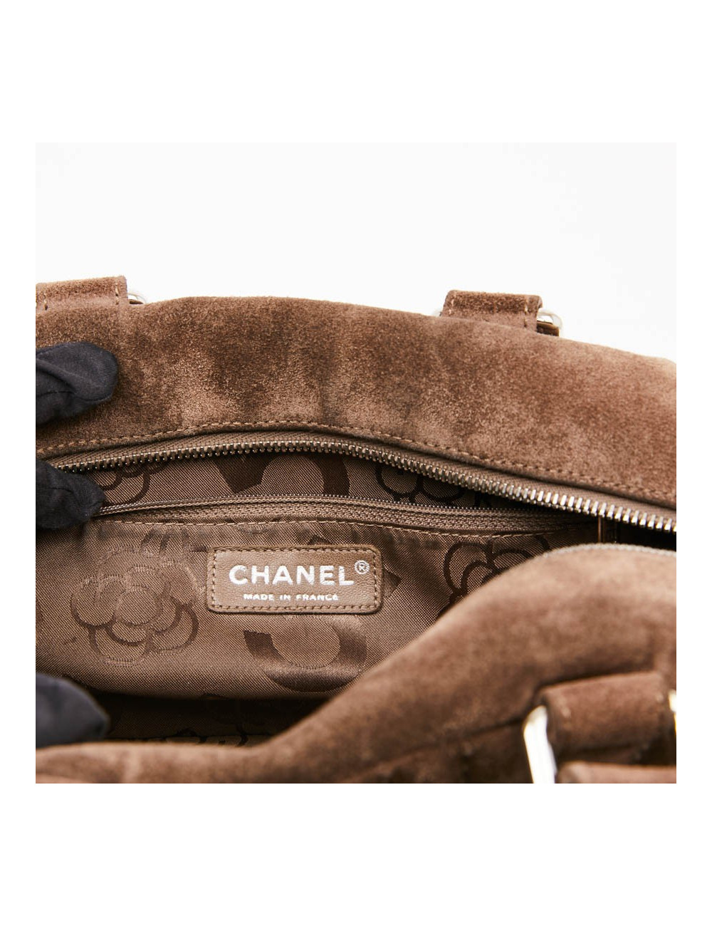Sac suede gris taupe CHANEL