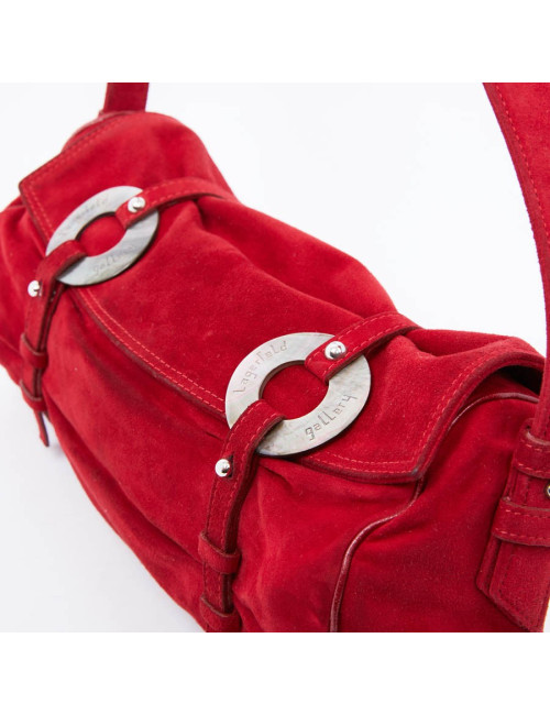 Sac LAGERFELD GALLERY veau velours rouge 