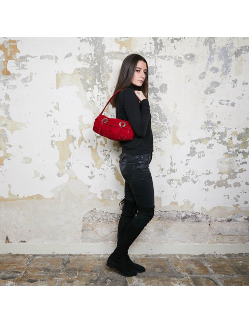 Sac LAGERFELD GALLERY veau velours rouge 