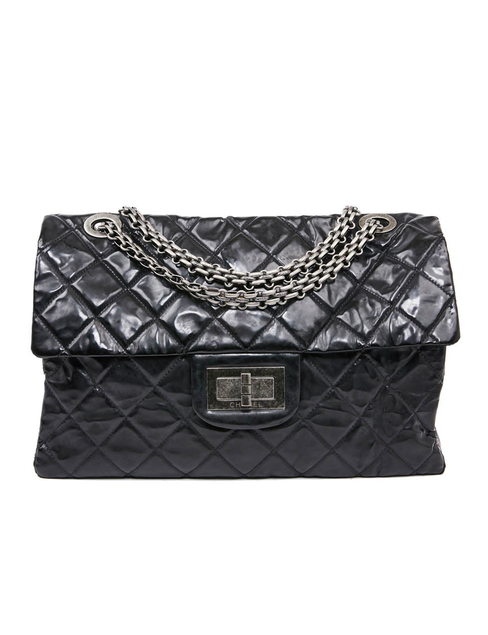 Grand sac CHANEL cuir verni noir