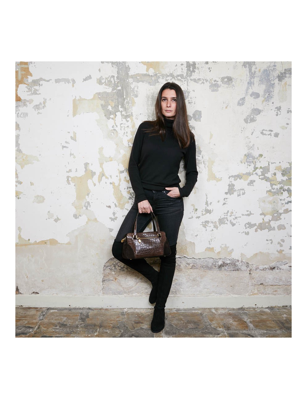 Sac LAGERFELD en cuir et daim marron 