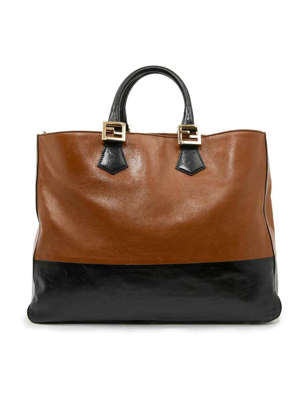 Cabas FENDI bicolore en cuir marron et noir 