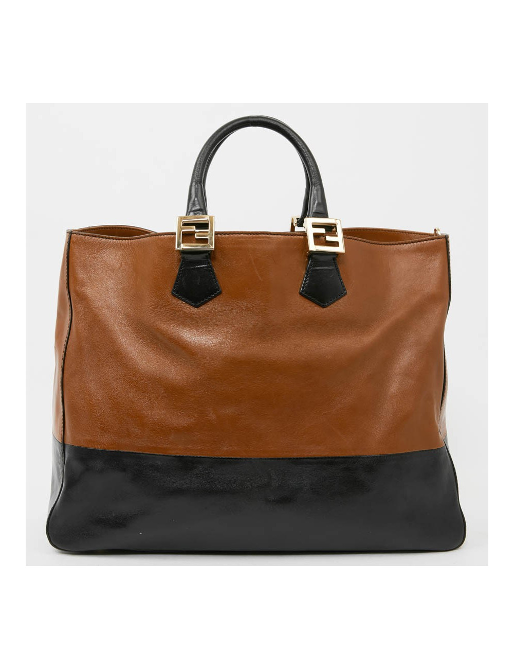 Cabas FENDI bicolore en cuir marron et noir 