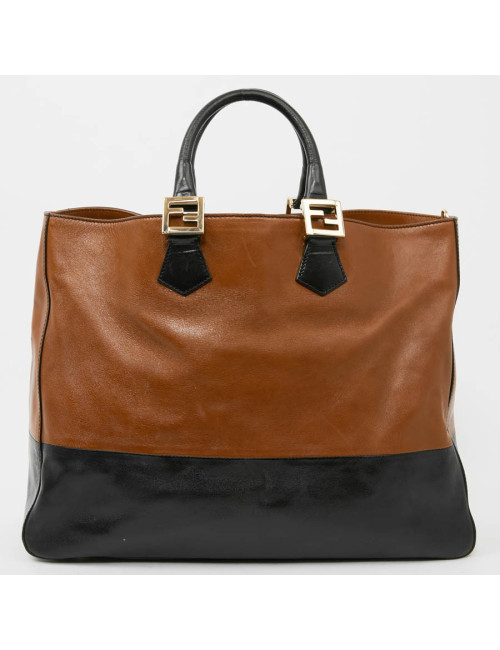 Cabas FENDI bicolore en cuir marron et noir 